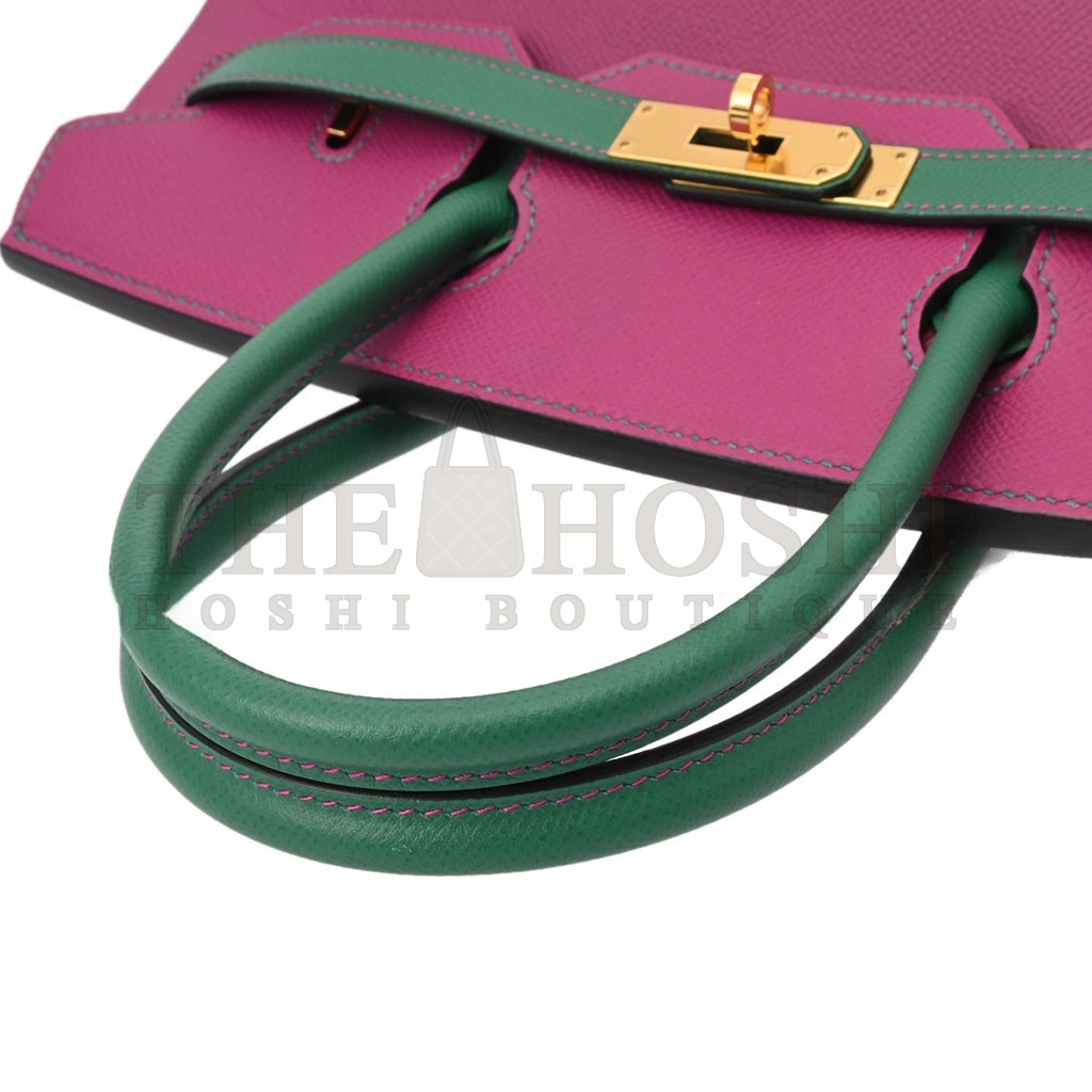 H**me5 BIRKIN 30 EPSOM ROSE PURPLE WITH VELVET GREEN GOLD BUCKLE 618740 (30*23*15cm) Master Quality